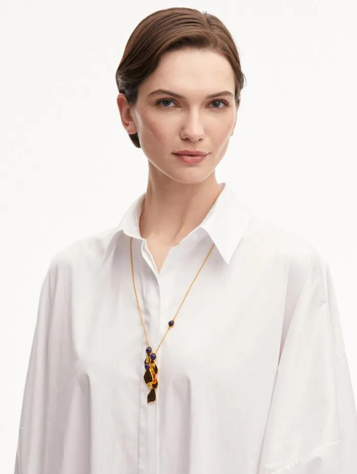 Women Oscar De La Renta Necklaces Cabochon Petal Pendant Necklace Lapis Women Oscar De La Renta Necklaces Cabochon Petal Pendant Necklace Lapis