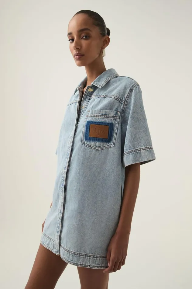 Aje Denim Aura Denim Mini Tunic Dress Sea Spray Wash 8211 Women