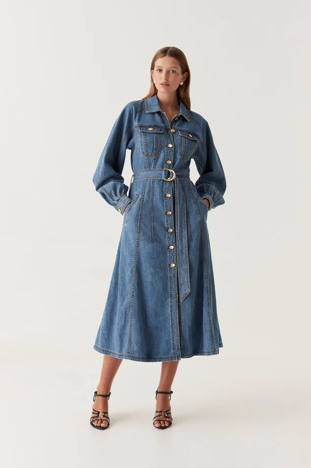 Aje Denim Colorado Denim Midi Dress 90039s Wash 8211 Women