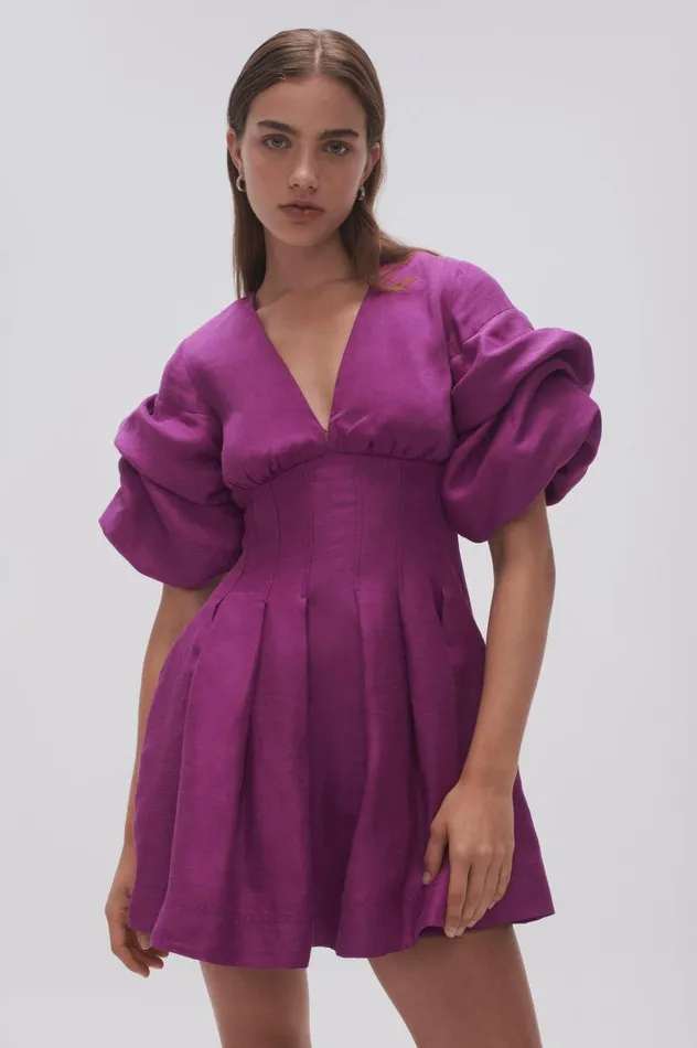 Aje Dresses Adelie Puff Sleeve Mini Dress Plum Purple 8211 Women