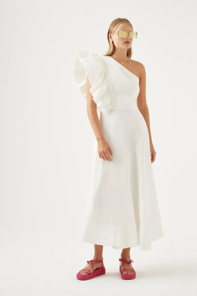 Aje Dresses Bonjour Asymmetric Midi Dress Ivory 8211 Women