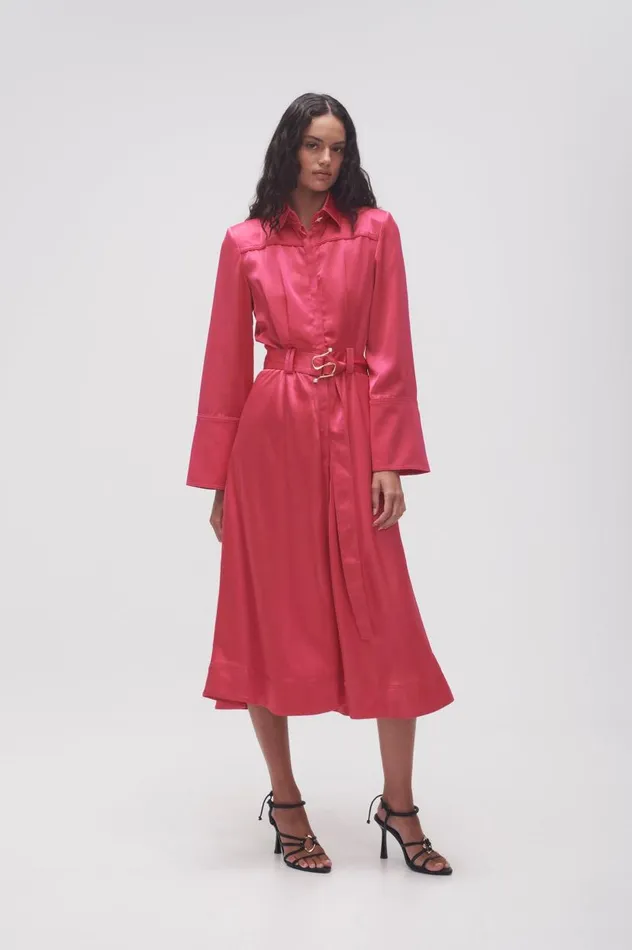Aje Dresses Echo Belted Midi Shirt Dress Hot Pink 8211 Women