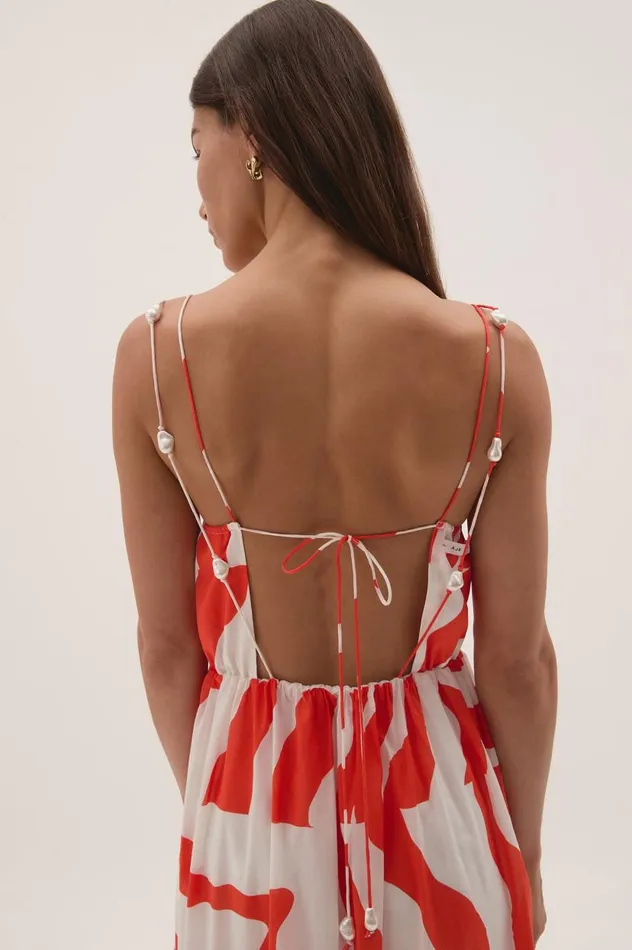 Aje Dresses Marley Tiered Maxi Dress Coral Zebra 8211 Women Aje Dresses Marley Tiered Maxi Dress Coral Zebra 8211 Women