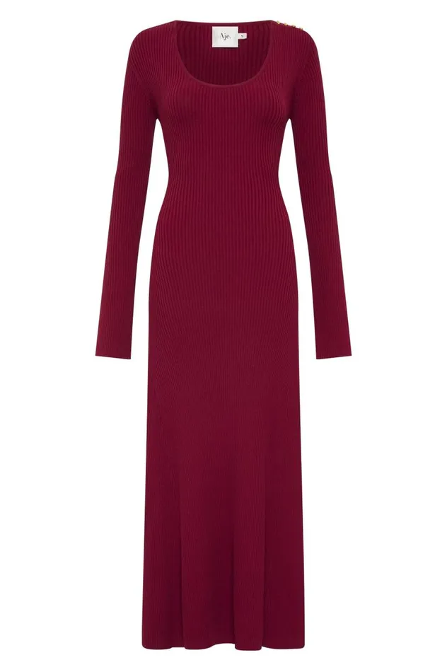 Aje Dresses Zeitgeist Knit Midi Dress Deep Crimson 8211 Women Aje Dresses Zeitgeist Knit Midi Dress Deep Crimson 8211 Women