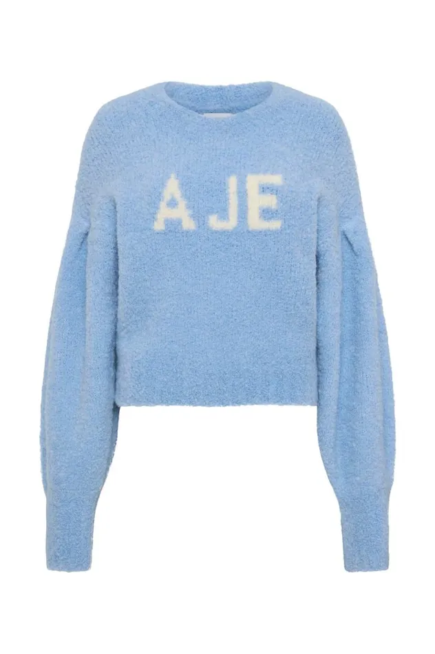 Aje Knitwear and Jumpers Moment Logo Knit Powder Blue 8211 Women Aje Knitwear and Jumpers Moment Logo Knit Powder Blue 8211 Women
