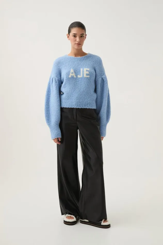 Aje Knitwear and Jumpers Moment Logo Knit Powder Blue 8211 Women Aje Knitwear and Jumpers Moment Logo Knit Powder Blue 8211 Women
