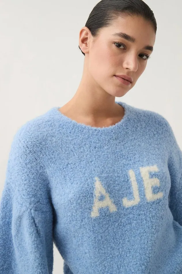 Aje Knitwear and Jumpers Moment Logo Knit Powder Blue 8211 Women Aje Knitwear and Jumpers Moment Logo Knit Powder Blue 8211 Women