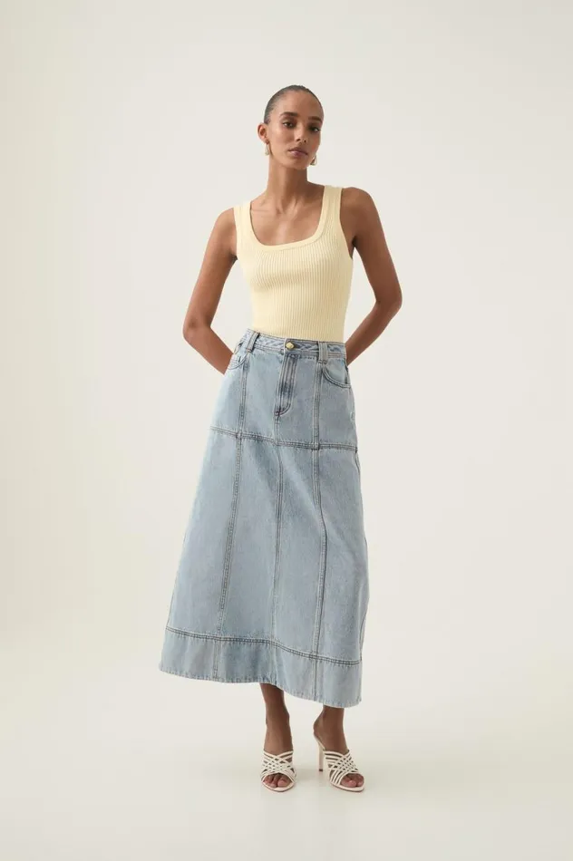 Aje Skirts Aura Denim Midi Skirt Sea Spray Wash 8211 Women