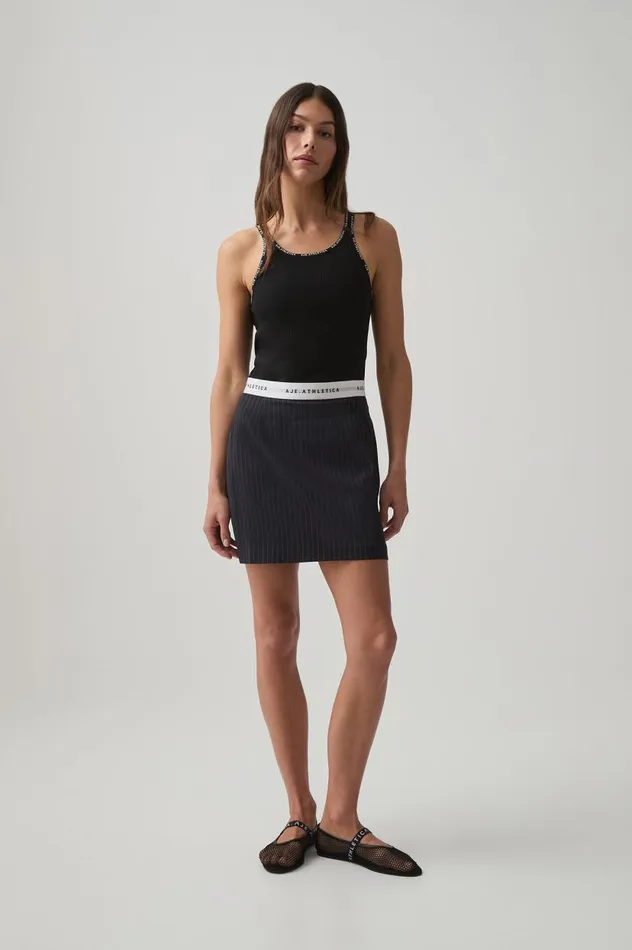 Aje Skirts Logo Elastic Mini Skirt 651 Navy Pinstripe 8211 Women Aje Skirts Logo Elastic Mini Skirt 651 Navy Pinstripe 8211 Women