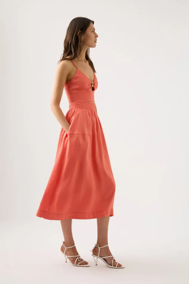 Aje Skirts Shelly Flare Tuck Midi Skirt Coral 8211 Women Aje Skirts Shelly Flare Tuck Midi Skirt Coral 8211 Women