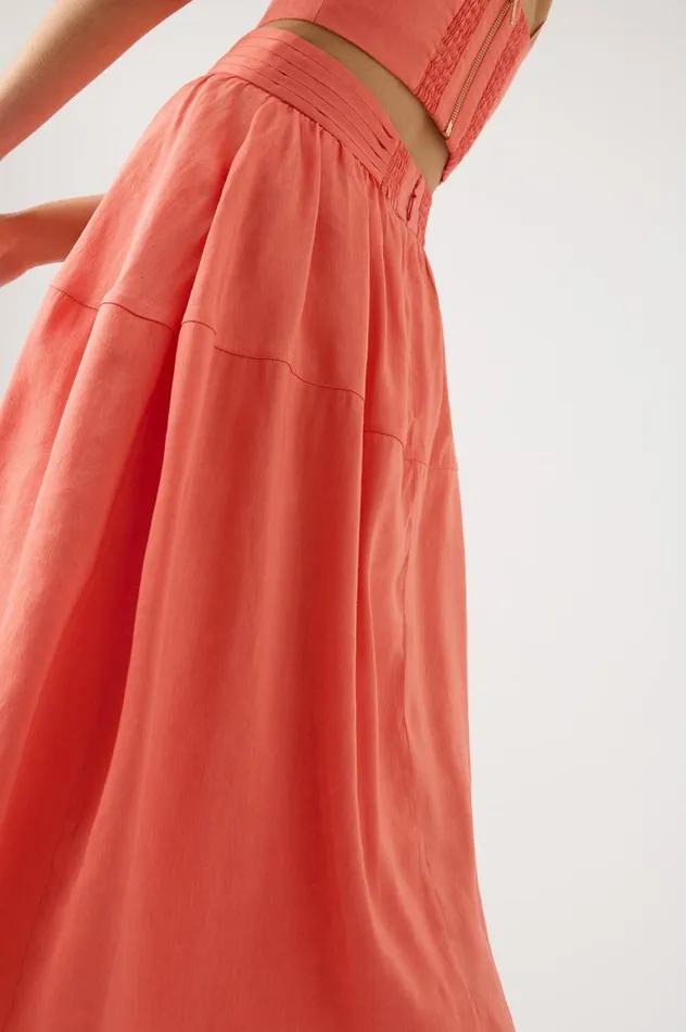 Aje Skirts Shelly Flare Tuck Midi Skirt Coral 8211 Women Aje Skirts Shelly Flare Tuck Midi Skirt Coral 8211 Women
