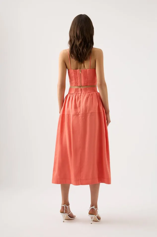 Aje Skirts Shelly Flare Tuck Midi Skirt Coral 8211 Women Aje Skirts Shelly Flare Tuck Midi Skirt Coral 8211 Women