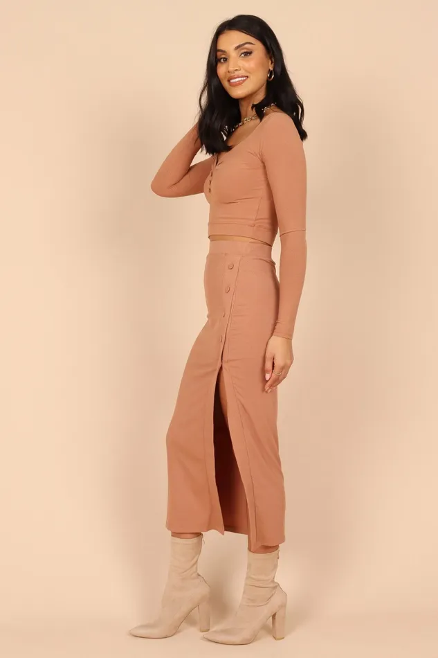 Amara Button Detail Set Dusty Brown Women Matching Sets Petal and Pup