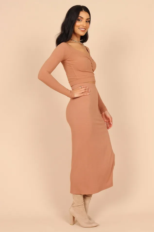 Amara Button Detail Set Dusty Brown Women Matching Sets Petal and Pup