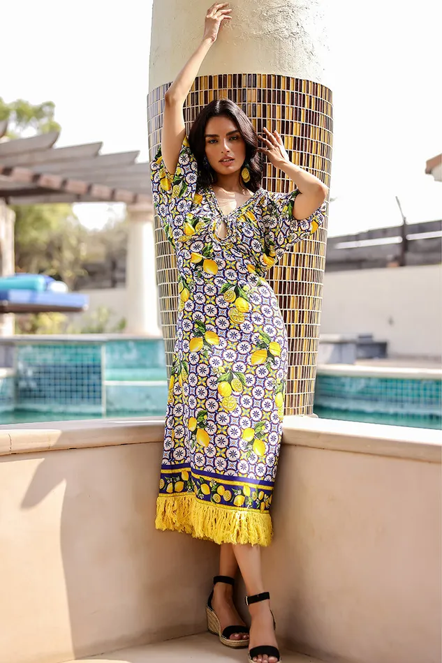 America and Beyond Citrus Lemon Printed Dress Women Dresses