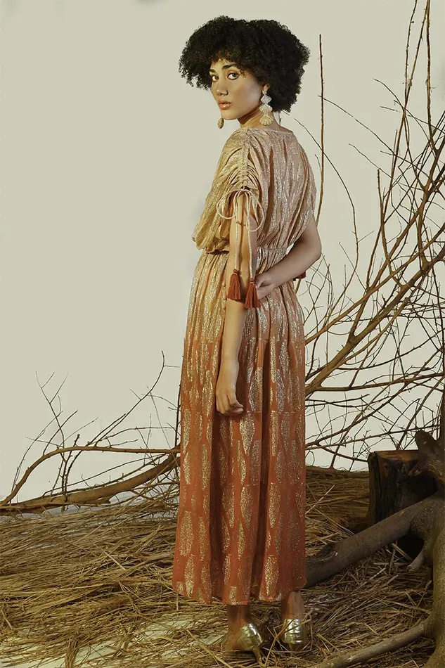 America and Beyond Sandstone Lurex Ombr Maxi Dress Women Dresses