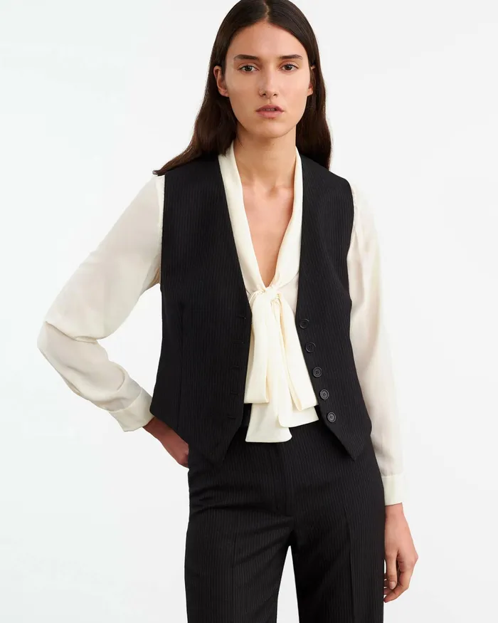 ANGELINA VEST Black Pinstripe Women Nili Lotan Jackets and Blazers