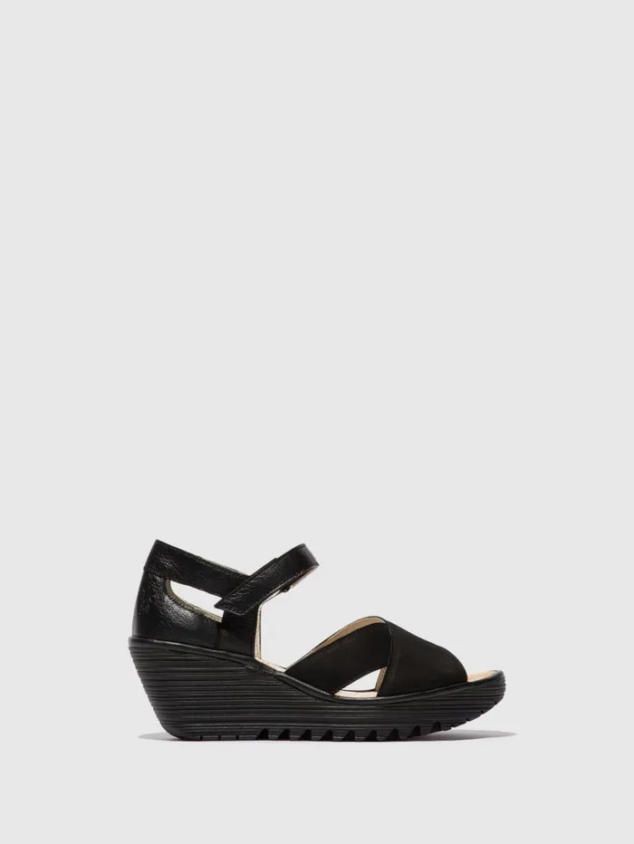 Ankle Strap Sandals YENT365FLY BLACK Women Fly London Sandals