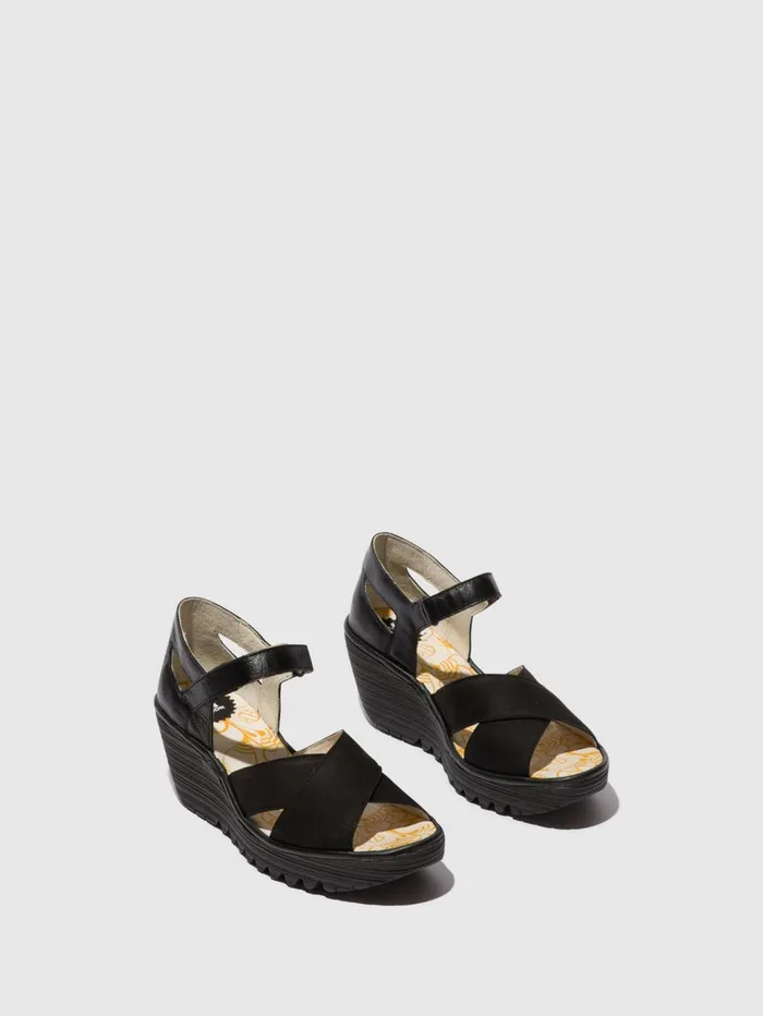 Ankle Strap Sandals YENT365FLY BLACK Women Fly London Sandals