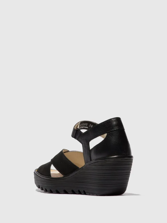 Ankle Strap Sandals YENT365FLY BLACK Women Fly London Sandals