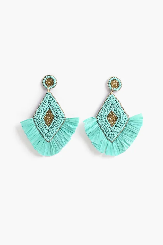 Aqua Green Raffia Earrings Earrings America and Beyond Women