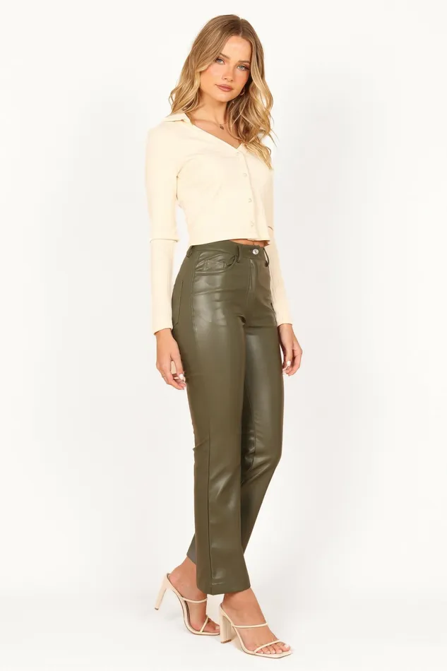 Ashley Faux Leather Pants Olive Women Pants Petal and Pup