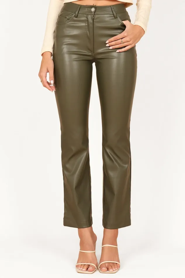 Ashley Faux Leather Pants Olive Women Pants Petal and Pup