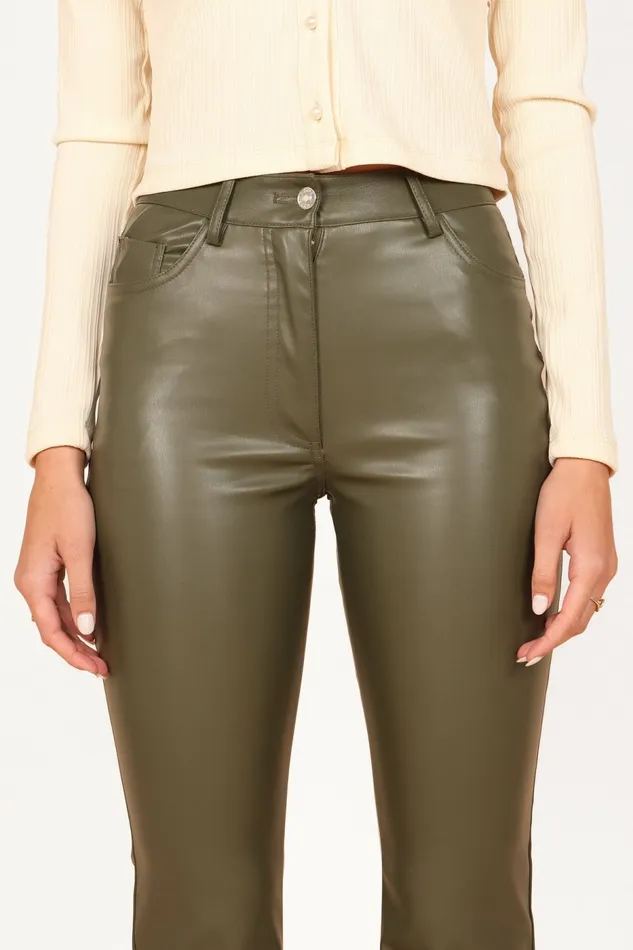 Ashley Faux Leather Pants Olive Women Pants Petal and Pup