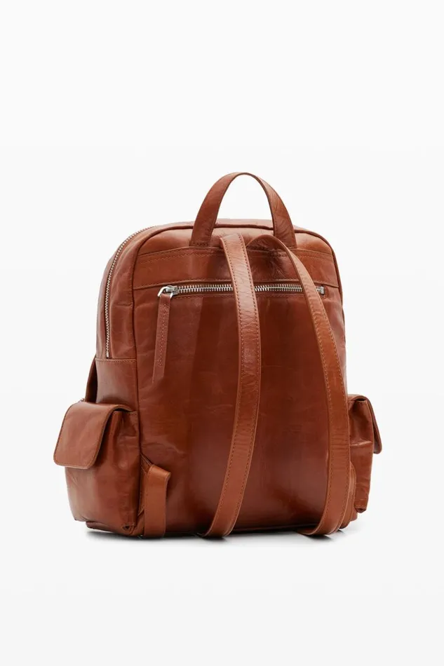 Backpacks Women Desigual Multipocket Leather Backpack Brown