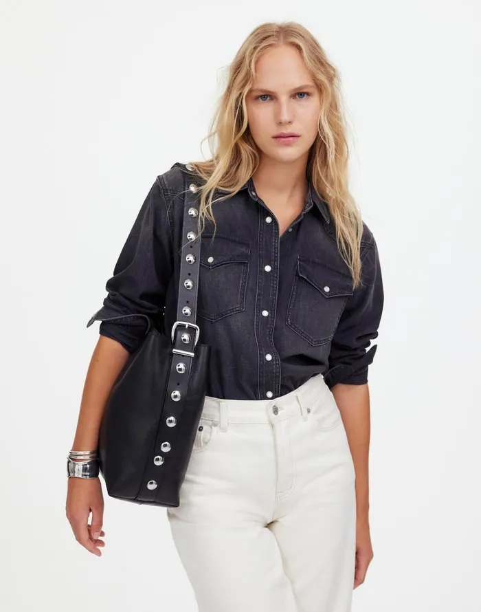 Bags Women Madewell The Essential Medium Bucket Tote True Black Multi