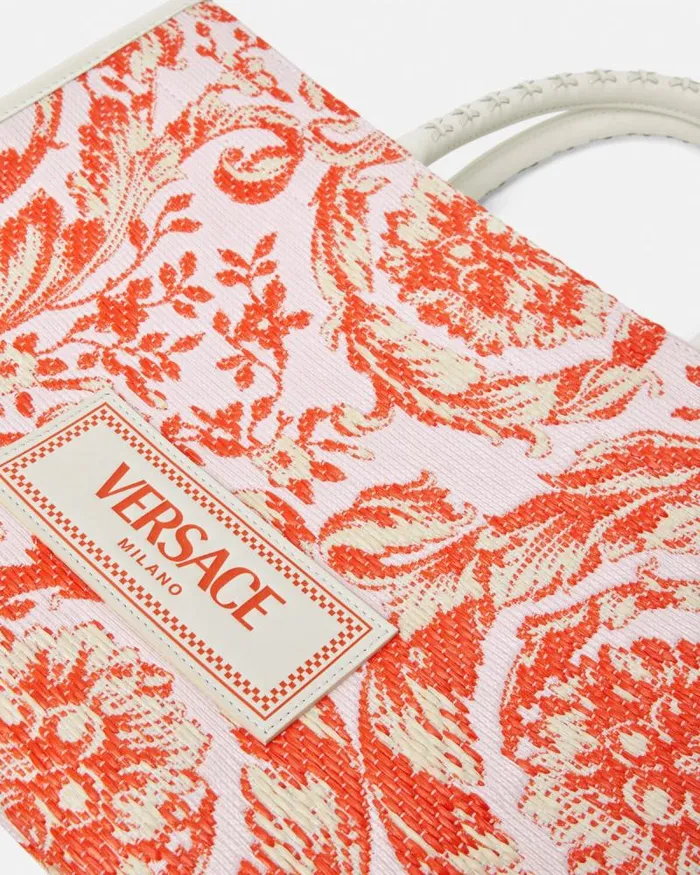 Barocco Athena Raffia Medium Tote Bag Coral WomenMen Versace Totes