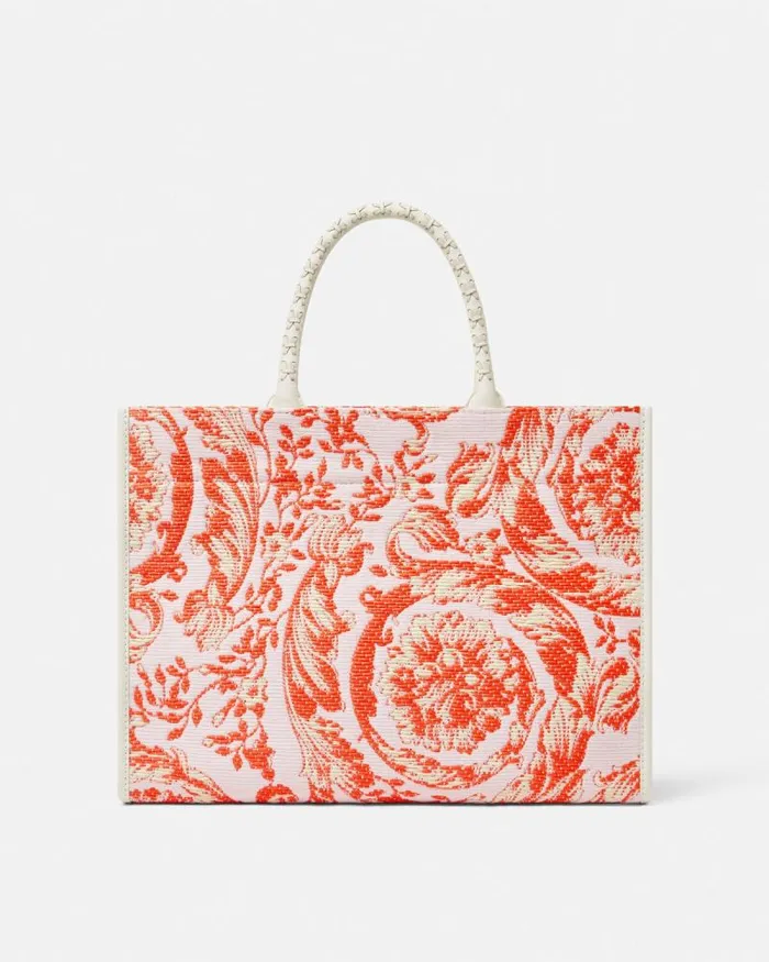 Barocco Athena Raffia Medium Tote Bag Coral WomenMen Versace Totes
