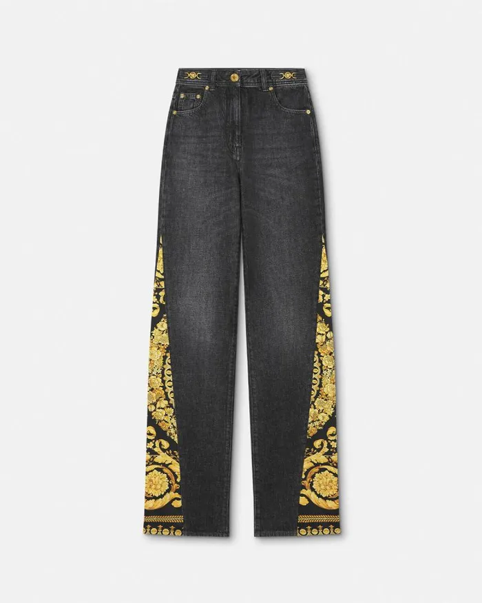 Barocco Boyfriend Jeans Blackprint Women Versace Pants and Shorts