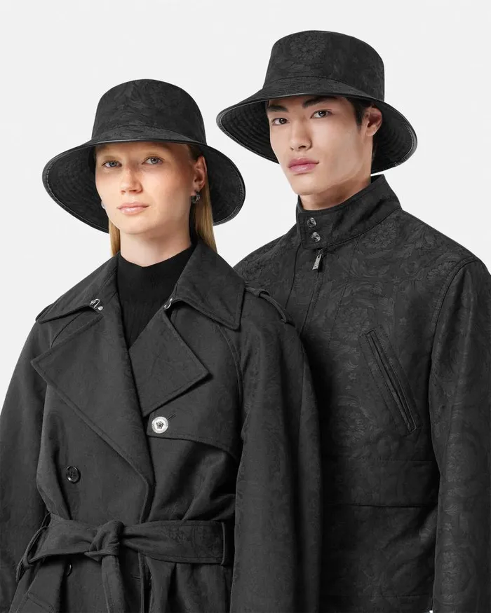 Barocco Jacquard Bucket Hat Gray WomenMen Versace Hats and Caps