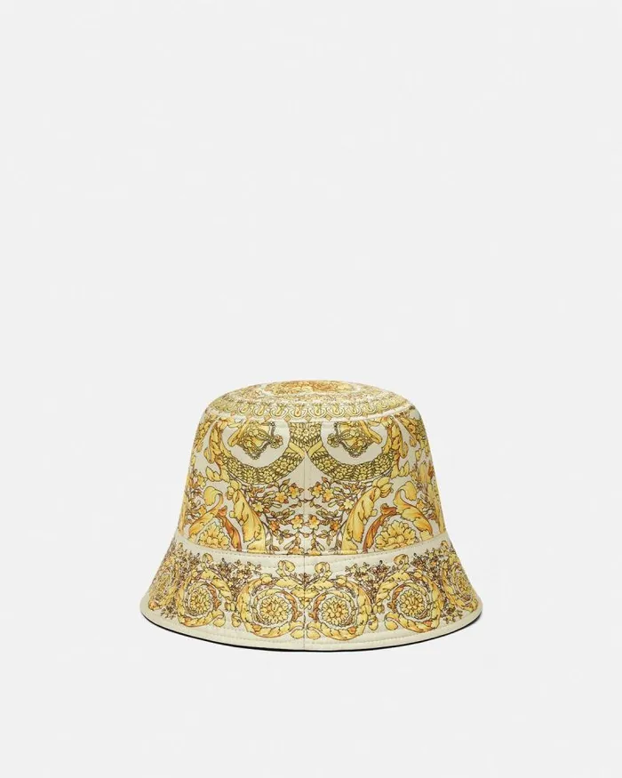 Barocco Reversible Bucket Hat Yellowprint WomenMen Versace Hats and Caps