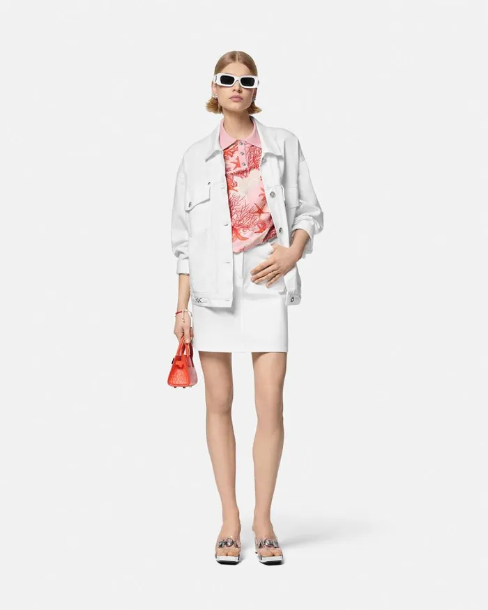 Barocco Sea Knit Polo Shirt Pinkprint Women Versace Knitwear