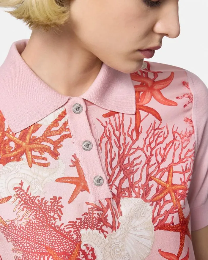Barocco Sea Knit Polo Shirt Pinkprint Women Versace Knitwear