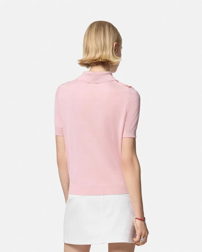 Barocco Sea Knit Polo Shirt Pinkprint Women Versace Knitwear