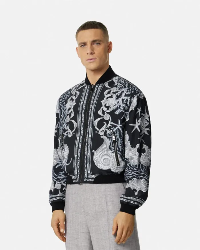 Barocco Sea Reversible Jacket Blackprint Men Versace Jackets and Coats