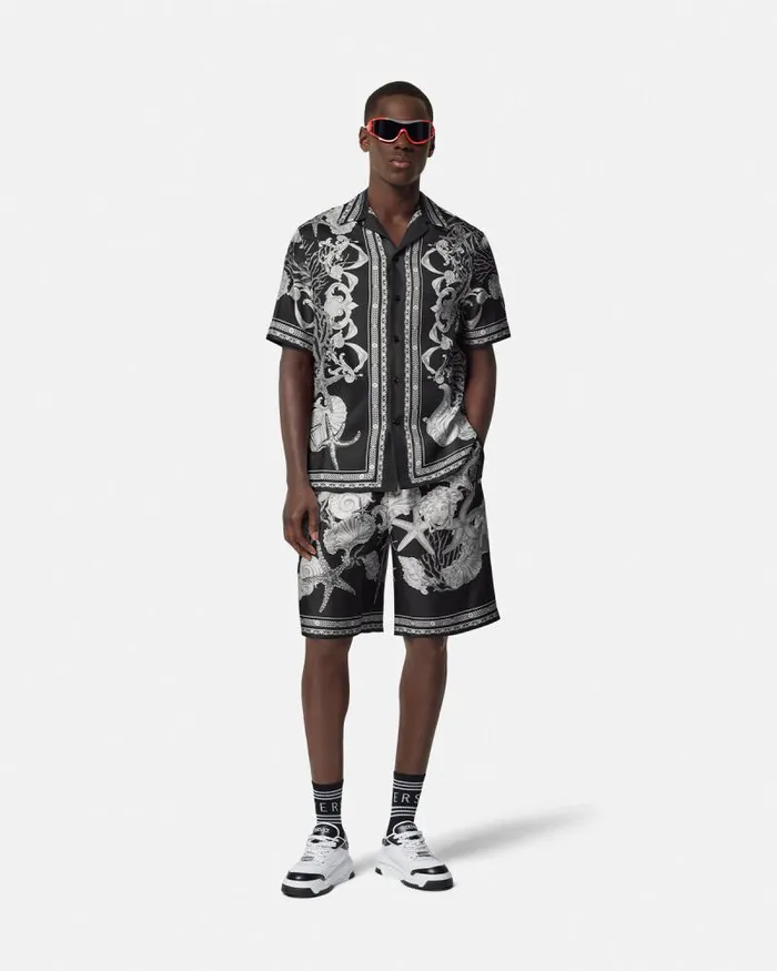 Barocco Sea Silk Shorts Blackprint Men Versace Pants and Shorts