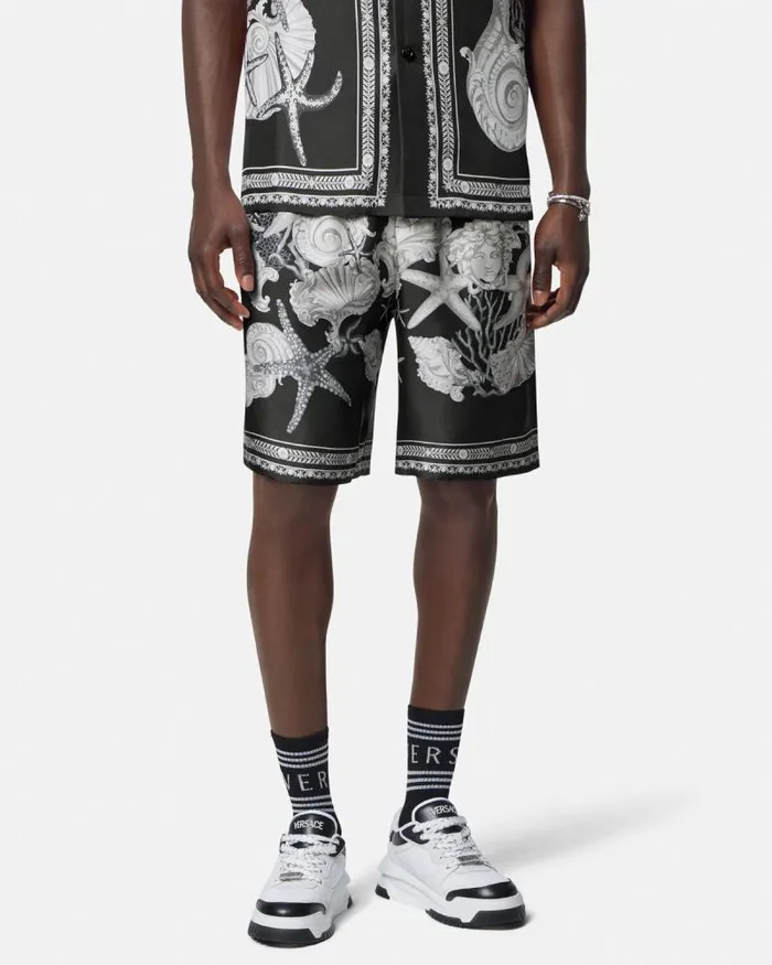Barocco Sea Silk Shorts Blackprint Men Versace Pants and Shorts