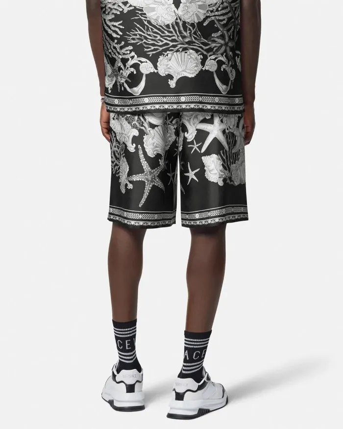 Barocco Sea Silk Shorts Blackprint Men Versace Pants and Shorts