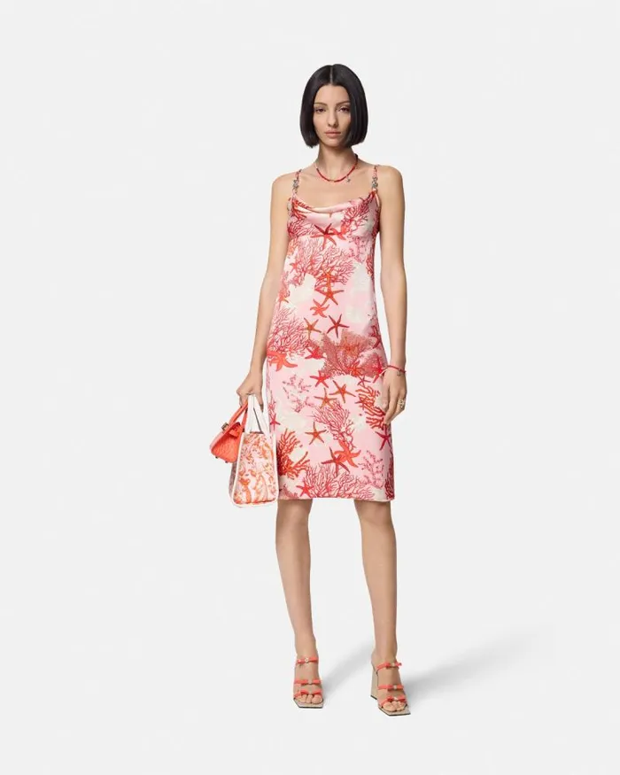 Barocco Sea Silk Slip Mini Dress Pinkprint Women Versace Dresses