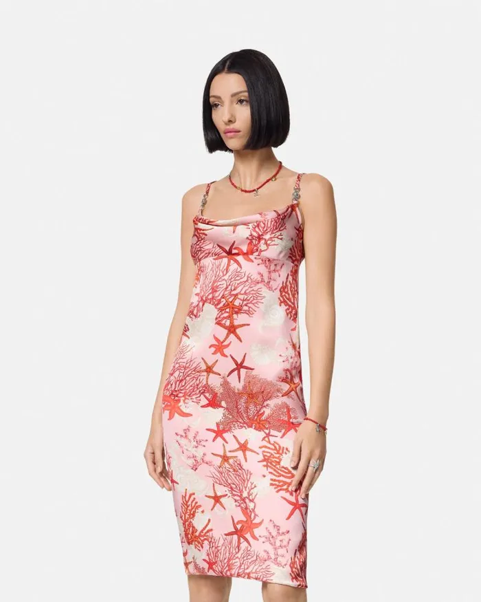 Barocco Sea Silk Slip Mini Dress Pinkprint Women Versace Dresses