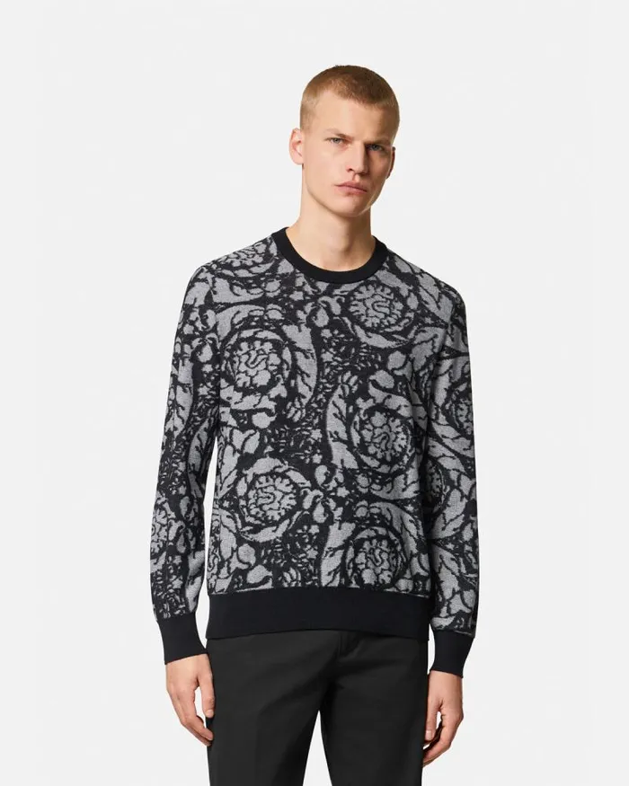 Barocco Silhouette Vanis Sweater Blacksilver Men Versace Knitwear