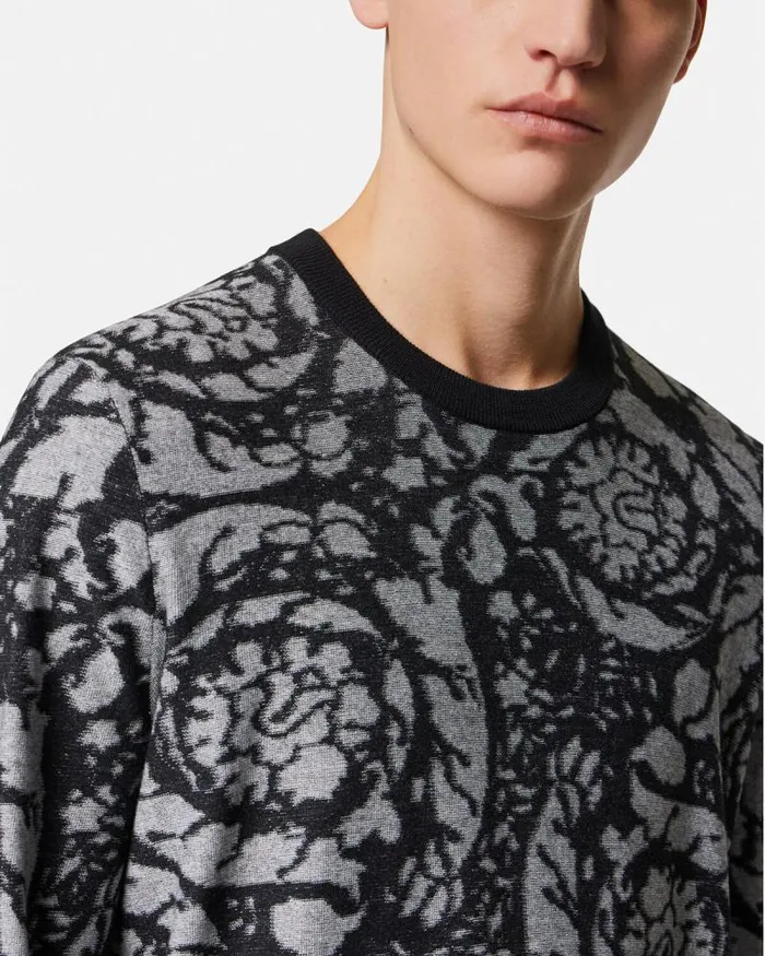 Barocco Silhouette Vanis Sweater Blacksilver Men Versace Knitwear