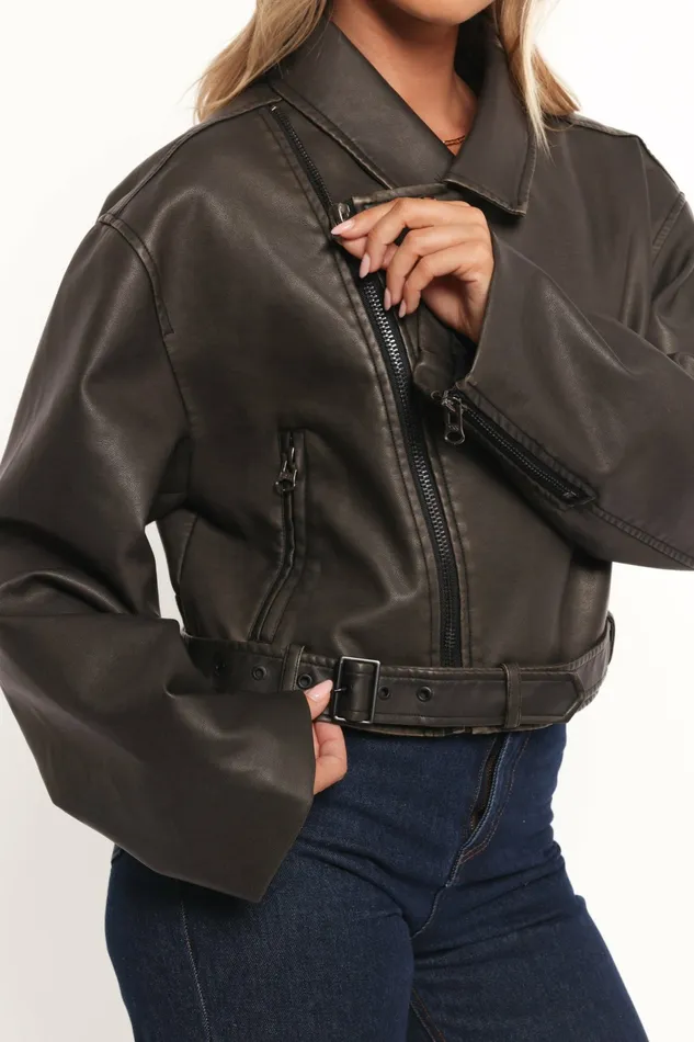 Beckham Faux Leather Moto Jacket Black Women Jackets and Coats Petal and Pup