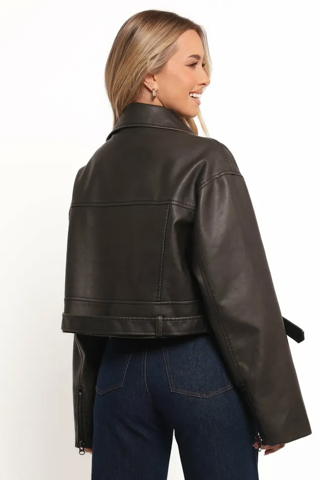 Beckham Faux Leather Moto Jacket Black Women Jackets and Coats Petal and Pup