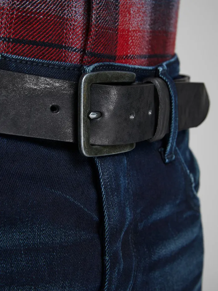 Belts JACK and JONES Mens LEATHER BELT Black Black On Sale