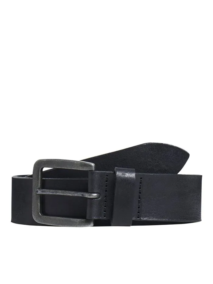 Belts JACK and JONES Mens LEATHER BELT Black Black On Sale